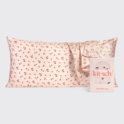 Satin Pillowcase in Cherry Print - King