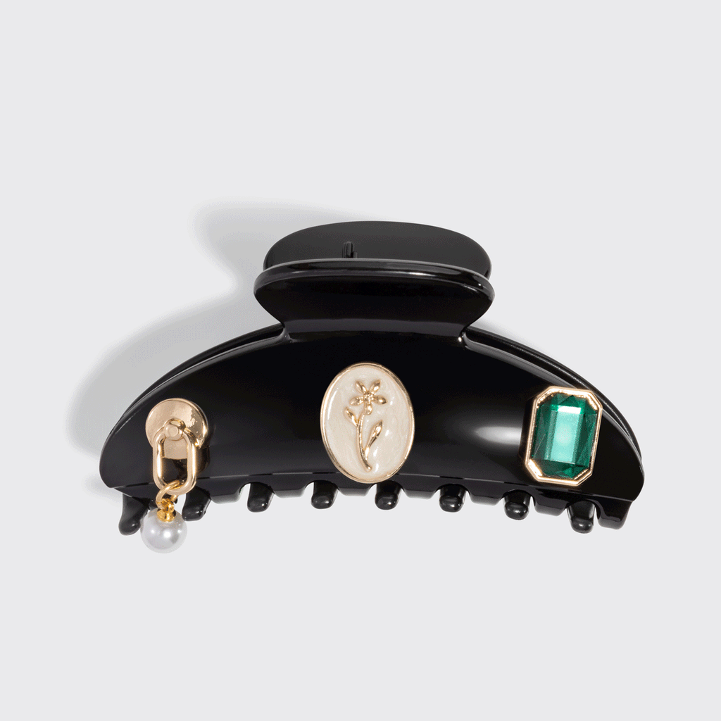 KitschPop™️ Curved Claw Clip & Charms in Vintage Black