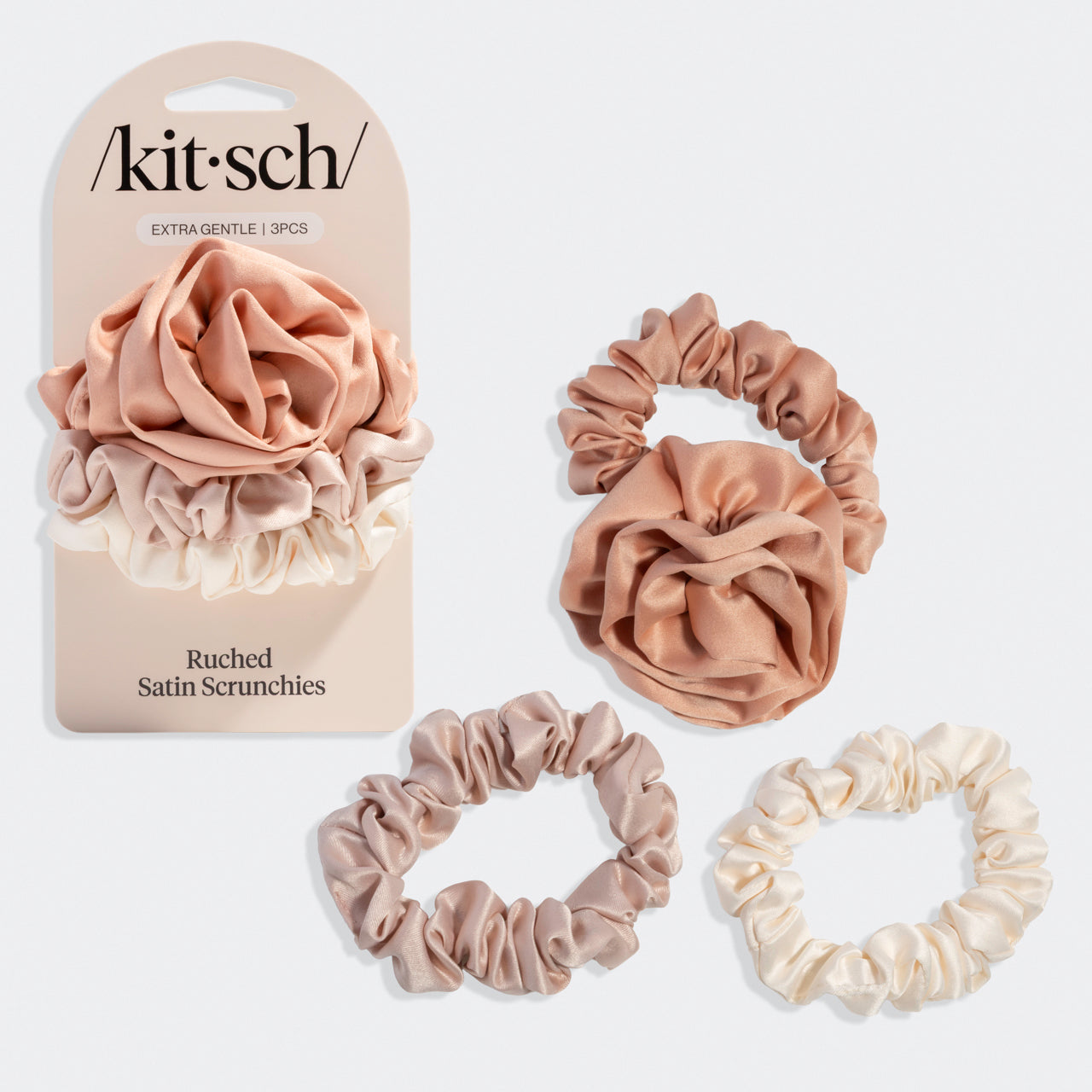 Terracotta Rosette Ruched Satin Scrunchies