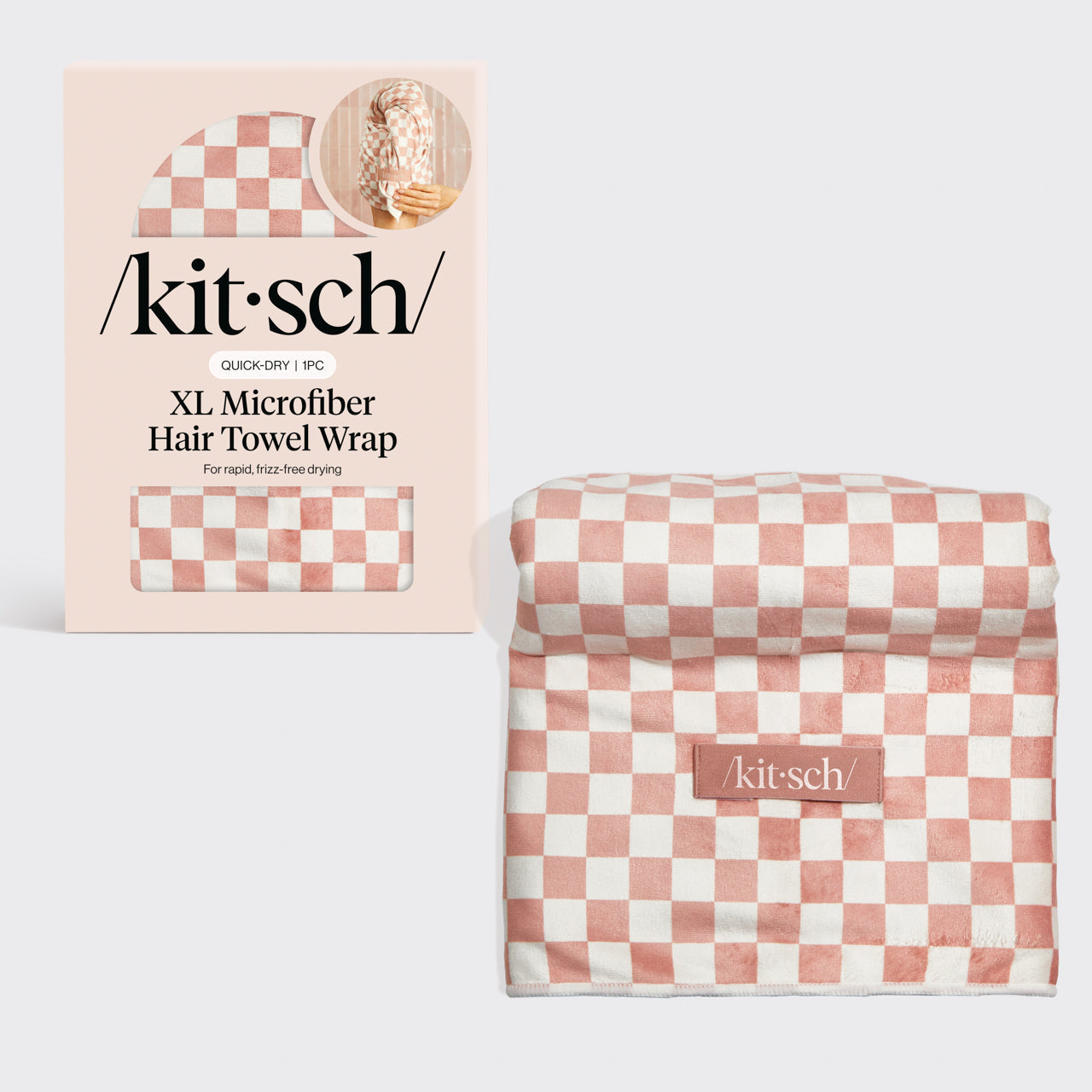Terracotta Checker XL Hair Towel Wrap