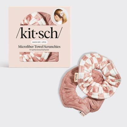 Terracotta Checker Microfiber Towel Scrunchies 2pc Set