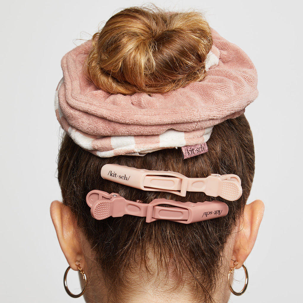 Terracotta Checker Microfiber Towel Scrunchies 2pc Set