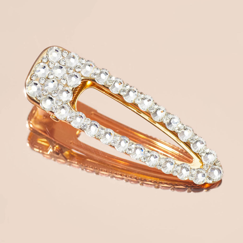 Metal Rhinestone Large Open Shape Hair Clip - Gold