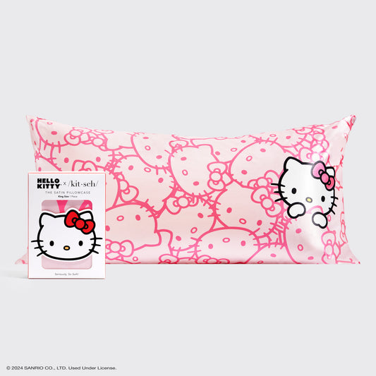 Kitsch x Hello Kitty Satin Pillowcase in Pink Hello Kitty Faces - King