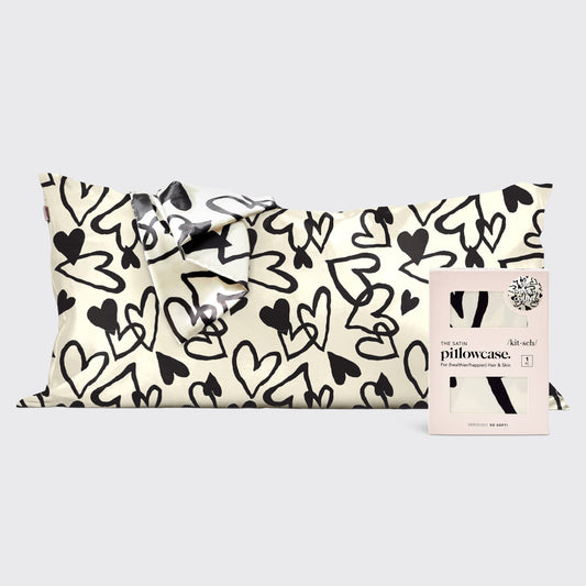 Satin Pillowcase in Heart Print - King