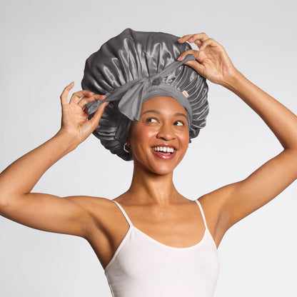 Charcoal Oversized Satin Bonnet